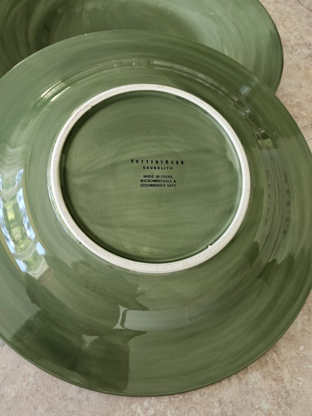 Pottery Barn Sausalito Moss Green Dinner Plates 12" color stoneware set-2 flaw* - Picture 4 of 10